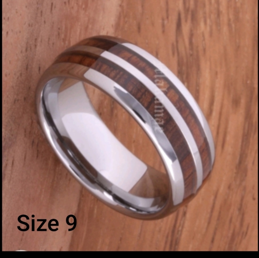 Hawaiian Koa Wood & Stainless Steel Wedding Ring Comfort Fit 8mm (Oval Style)
